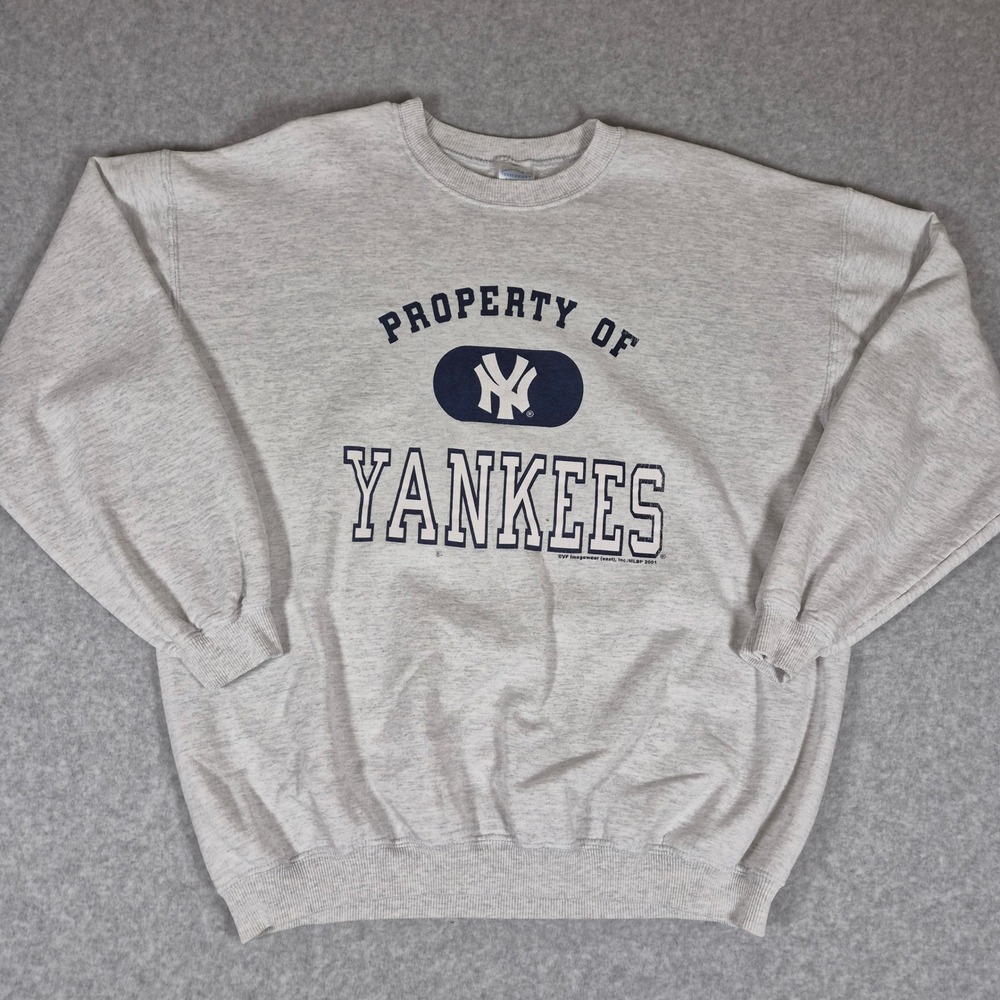 Vintage New York Yankees Gildan Sweatshirt Mens Large Gray 2001 MLB Heavyweight